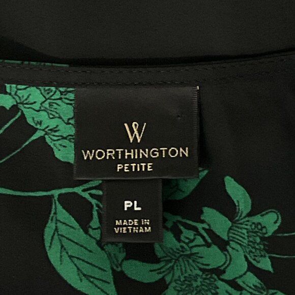 Worthington Top Womens Petite Large Dark Floral Wrap V-Neck Elegant Office‎ - Picture 3 of 14